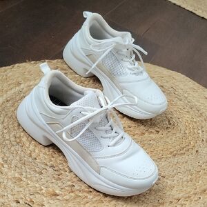 Zara White and Cream Platform Lace-Up Sneakers
